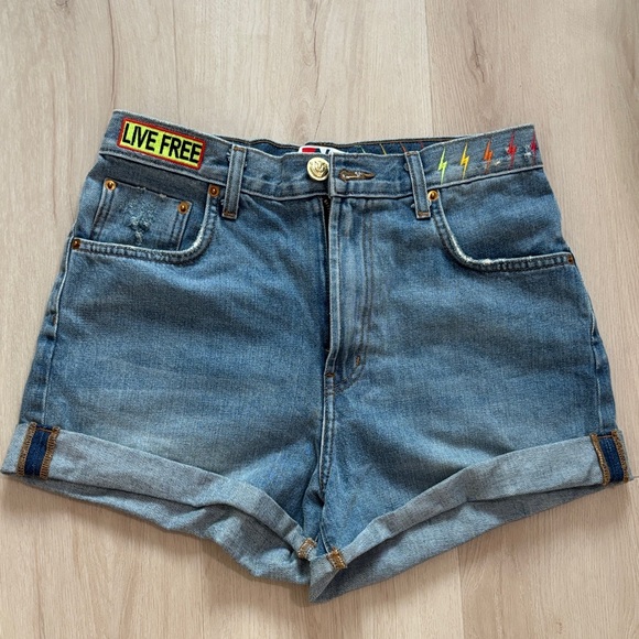 HI RISE ROCKER LIVE FREE BOLT JEAN SHORTS - VINTAGE - Picture 6 of 17